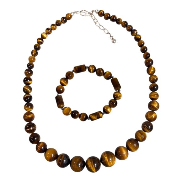 Jay King Tigers Eye Beaded Necklace & Bracelet Set DTR Sterling Silver Clasp Lot - Picture 1 of 14